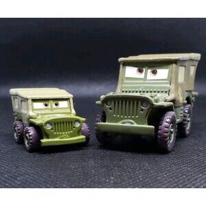 Disney Pixar Cars Sarge Willys Army Jeep Diecast 1:55 Green Military And Mini Me